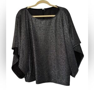 Glam Shimmer Kimono Sleeve Knit Top in Black Size L